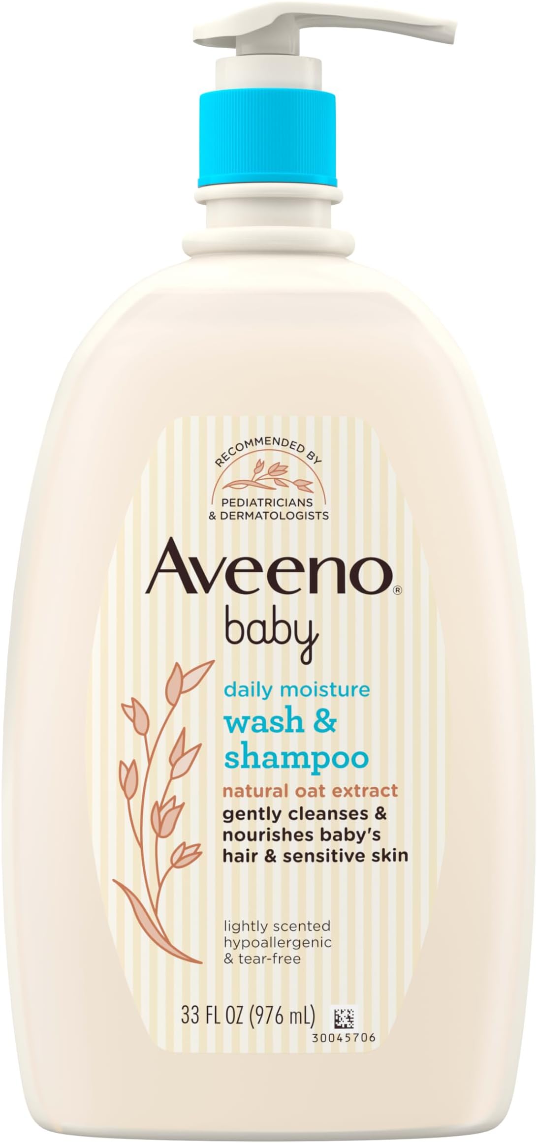 Aveeno Baby Gentle Wash and Shampoo with Natural Oat Extract, Tear and Lightly Scented, 33 fl. Oz (976ml)