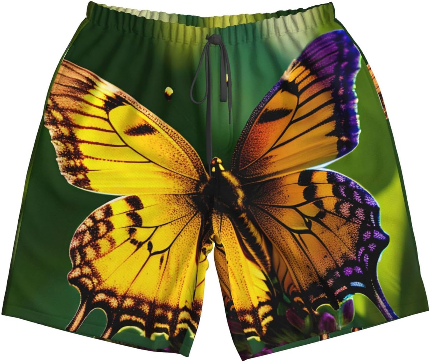 Mens Beautiful Glowing Butterfly Print Beach Shorts,Casual Summer Shorts for Men,Quick Dry Polyester