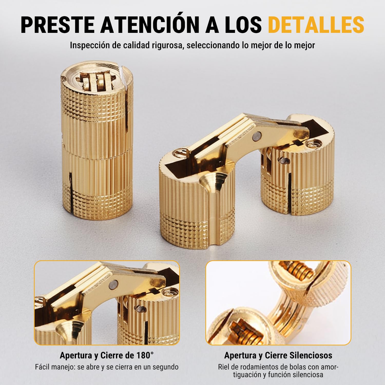 VOBOR Bisagra Barril,4 Piezas Bisagra de Barril Cilíndrico Latón Invisible,Mini Bisagras Ocultas 180°Ángulo de Apertura para Armarios Muebles Cajas de Joyería (10mm)
