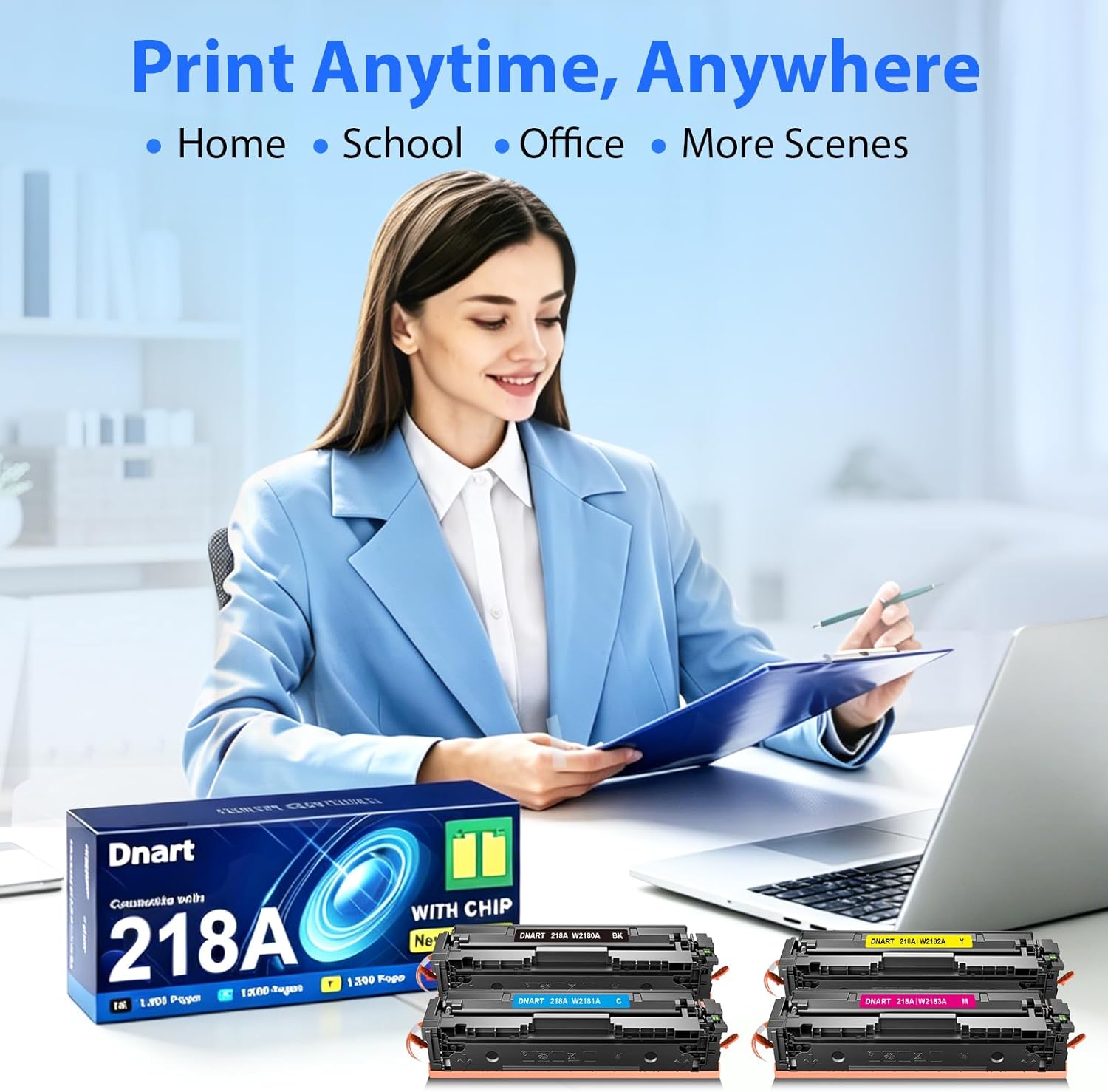218A Toner Cartridges 4 Pack (with Chip) Compatible Replacement for HP218A 218X for LaserJet Pro MFP 3301fdw 3301sdw Pro 3201dw MFP 3301cdw Printer W2180A 218A Toner with Chip (BCMY)