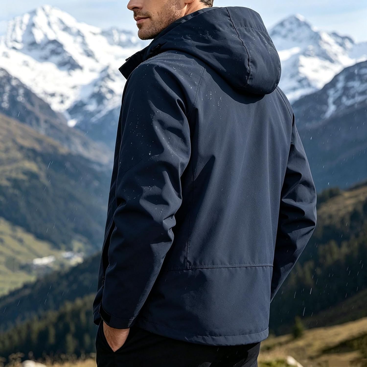 Men's Hooded Rain Jacket Long Sleeve Zip Up Solid Waterproof Outerwear Outdoor Hiking Travel Windbreaker Coat 2026
