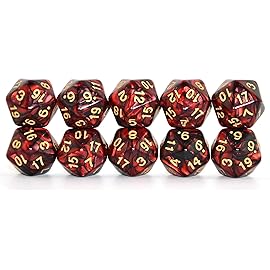 SmartDealsPro 10-Pack 20 Sided Dice D20 Polyhedral Dice for DND RPG MTG Table Game (Black-Red)