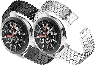 2 × سوار هوني كومب بتصميم معدني من سمارت ستاف لساعة سامسونج جالاكسي مقاس 46 مم مجموعة من قطعتين باللونين الاسود والفضي متعدد للجنسين