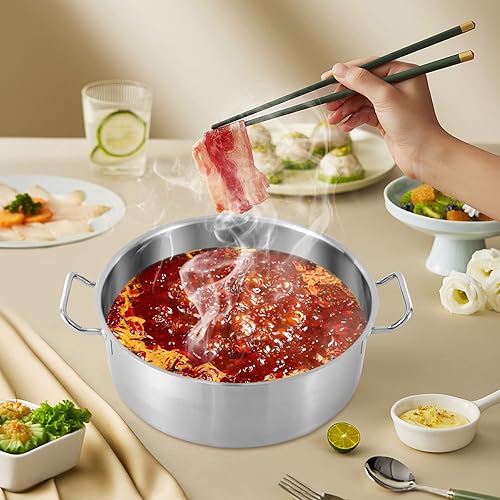 Miniatura 2 de Headery Olla de acero inoxidable de 11 cuartos de galón con tapa, utensilios de cocina gruesos, olla de sopa de inducción resistente, olla grande