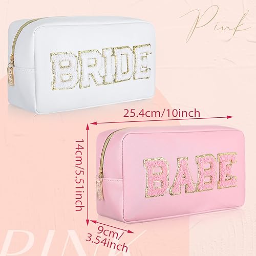 Miniatura 3 de Mixweer 8 bolsas de cosméticos para dama de honor, regalo de propuesta de dama de honor, parche de letras bordadas, bolsas de maquillaje para novia,