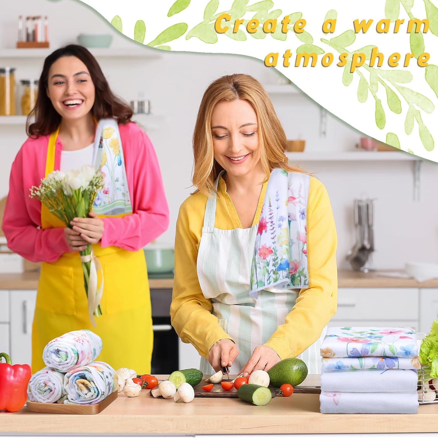 Oudaoudain Sets of 6 Spring Kitchen Towels Decor Floral Wildflower Hummingbirds Branches Dish Hand Tea Towels for Spring Party Holiday Supply Bathroom Housewarming Gift - Image 6