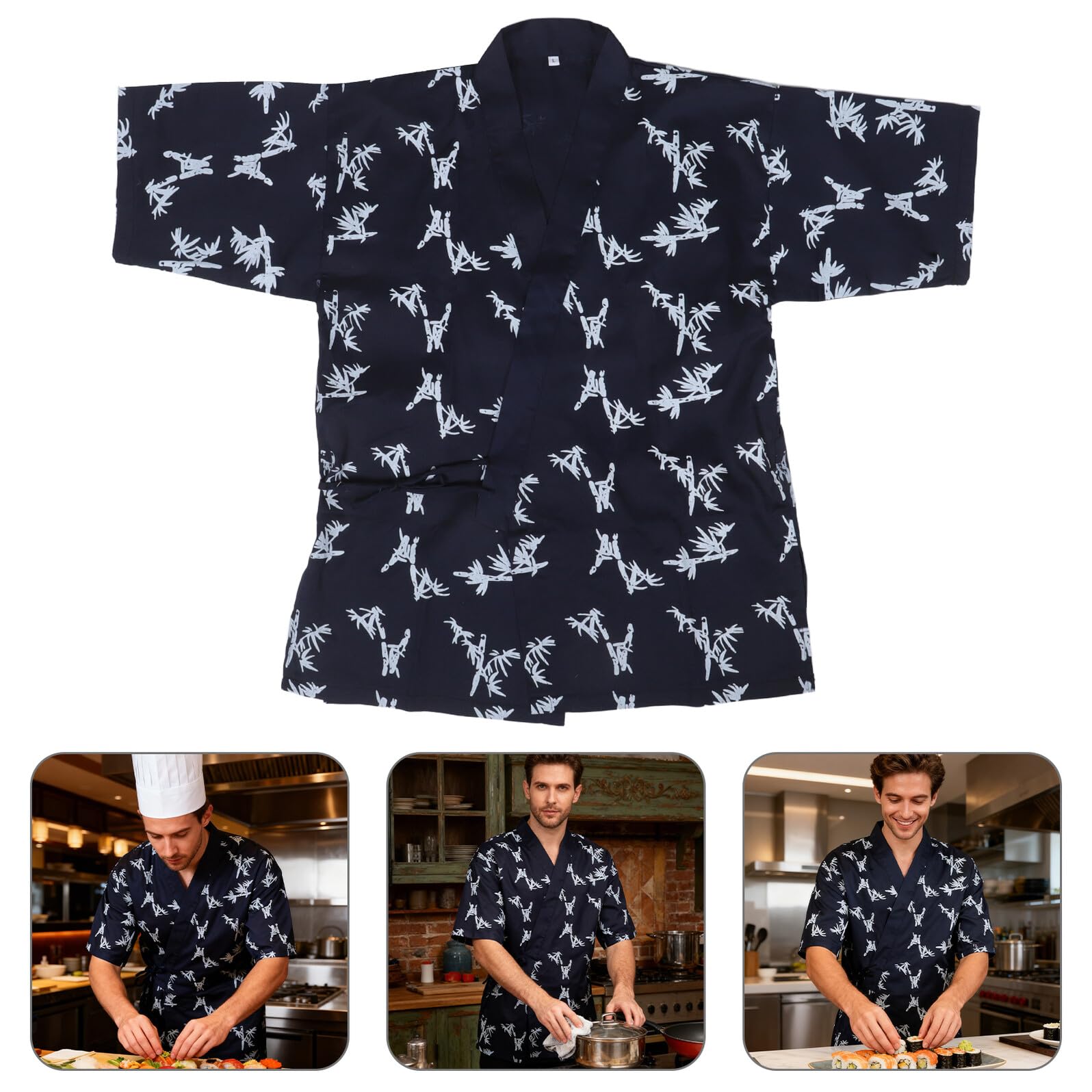 OUNONA Vestito Cuoco di Sushi Giacca Kimono Giapponese per Adulti Uniforme da Chef per Uomo e Donna Cappotto da Cucina Resistente all Usura Adatto per Ristoranti Giapponesi e Bar Sushi