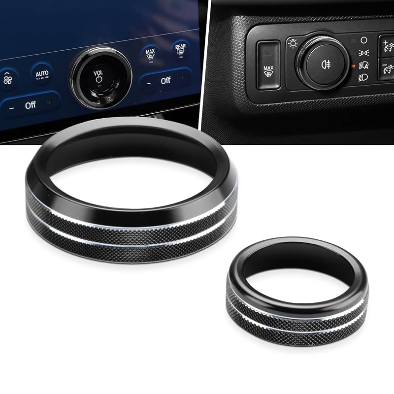 Kit de capas para manopla de volume e interruptor do farol auovo em alumínio preto compatível com Ford Mustang Mach-E 2025 e 2026 AU-FMEQ61, 2 peças