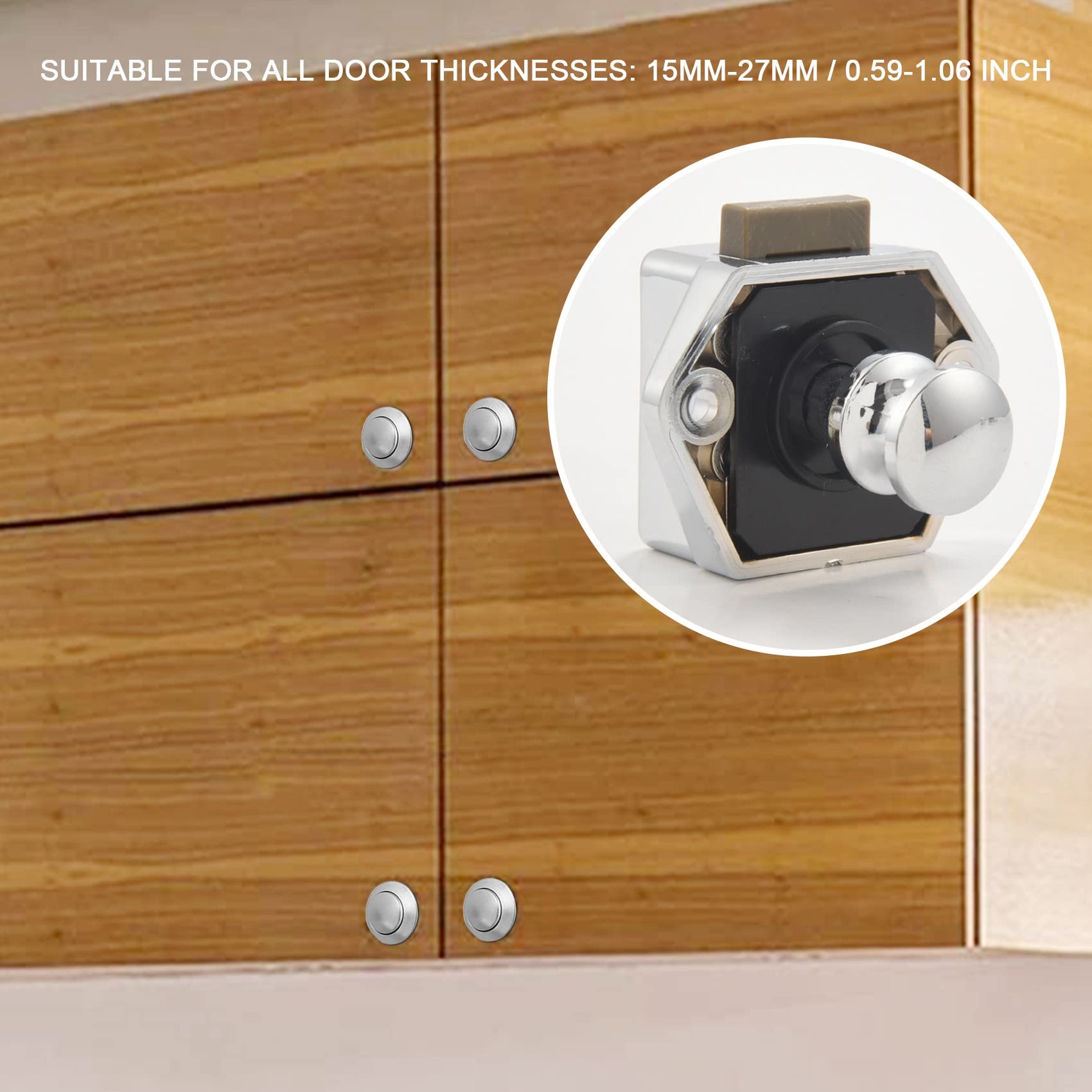 10 Serrature A Pressione In Metallo Per Camper, Caravan E Yacht – Con Chiave, Nichel Perlato, Per Spessori 15-26 Mm