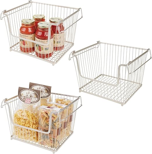 mDesign Stackable Metal Basket for Kitchen Storage Large