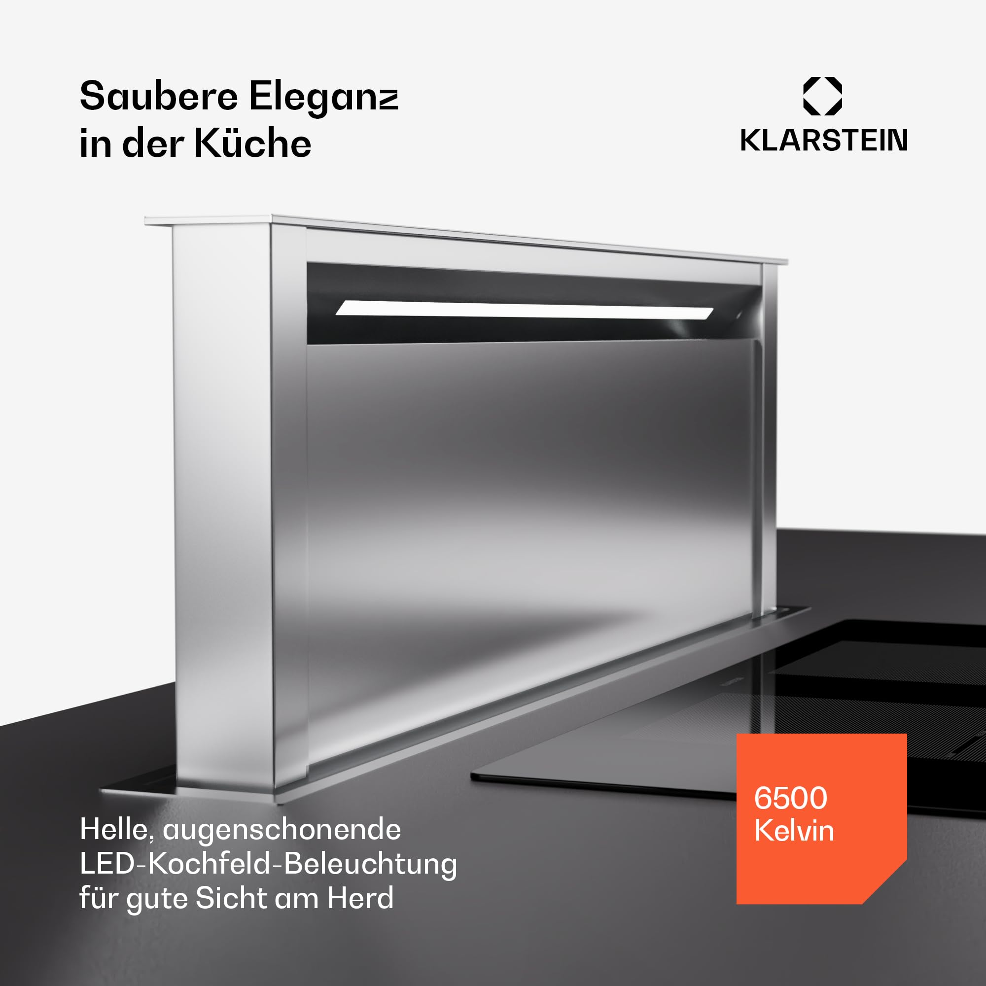 Klarstein Downdraft-Dunstabzugshaube 90cm, Versenkbare Abluft/Umluft, 576m³/h, LED, Touch-Bedienfeld