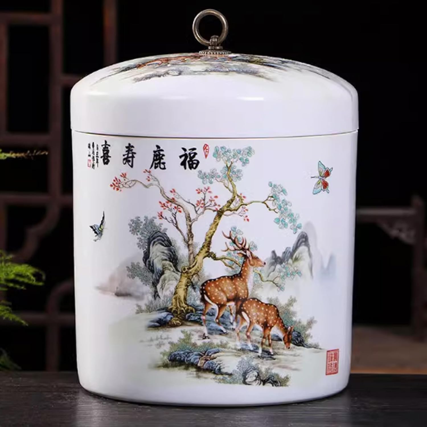 Ceramic Rice Storage Containe,Ceramic Containers With Lids For Food 10kg,Grain Tea Storage Ceramic Container,Home Coffee Storage Box Chinese Style Food Storage Jars For Cereal,Flour,Sugar,Cof