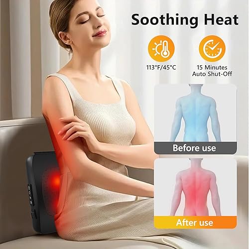 Miniatura 5 de Masajeador de espalda, masajeador de espalda y cuello con calor, masajeador de espalda de tejido profundo Shiatsu, almohada de masaje eléctrica para