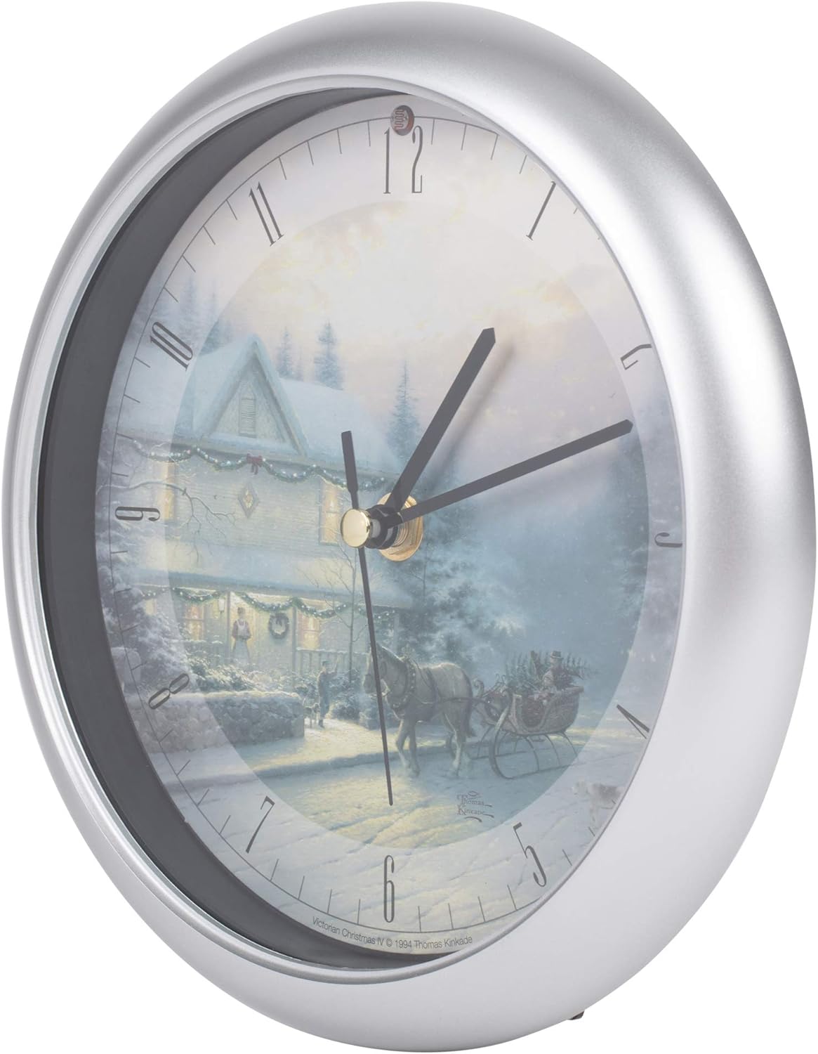 Mark Feldstein & Associates Thomas Kinkade Victorian IV Silver Tone 8 x 8 Christmas Wall Clock