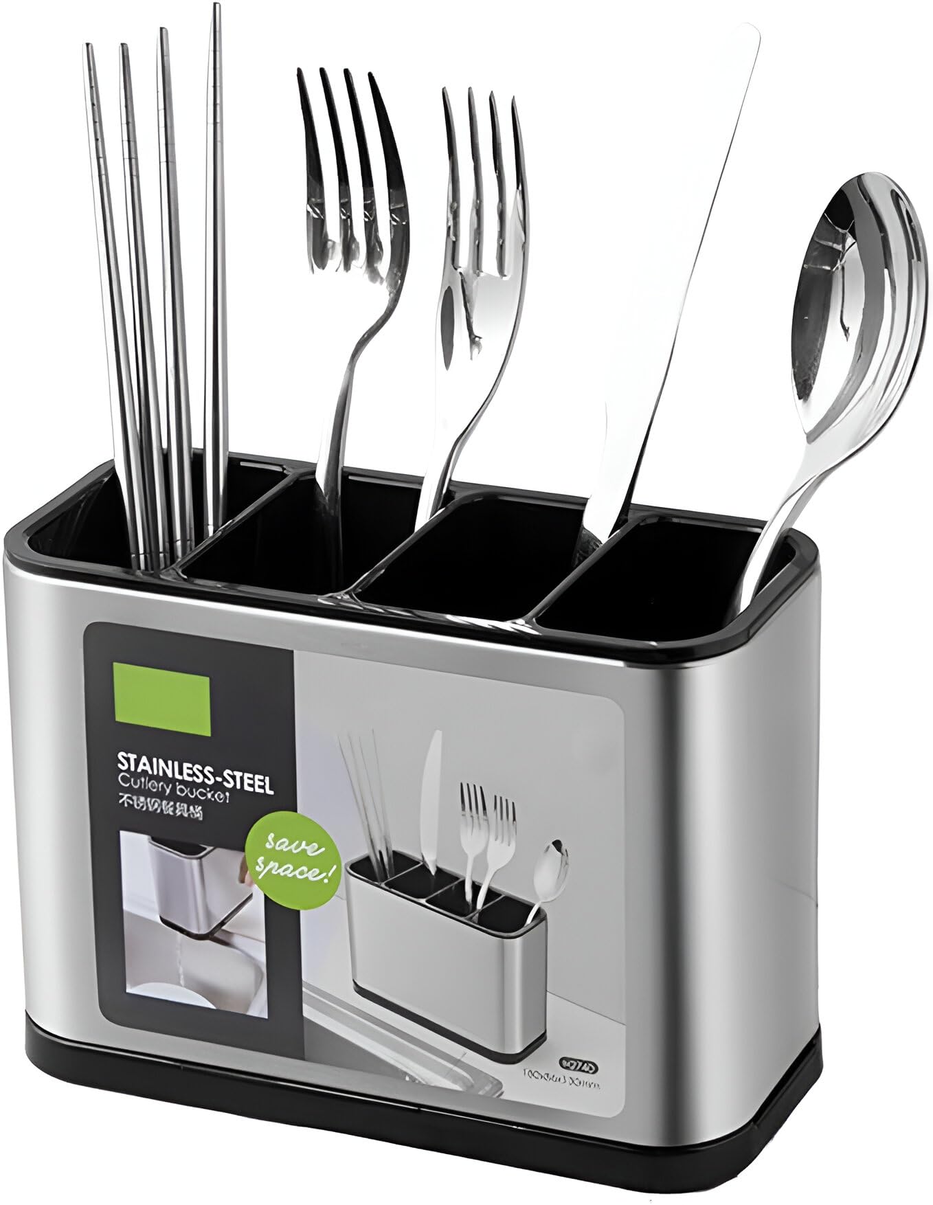 Stainless Steel Kitchen Sink Cutlery Holder –Utensil Caddy with Sponge Storage & Chopstick Cage – Flatware Organizer for Countertop, Draining Rack, Rust-Resistant, Space-Saving Design
