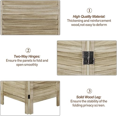 Miniatura 2 de ECOMEX Divisor de ambientes de 4 paneles de persianas, separadores de habitación de madera de 5.6 pies de alto y pantallas de privacidad plegables,