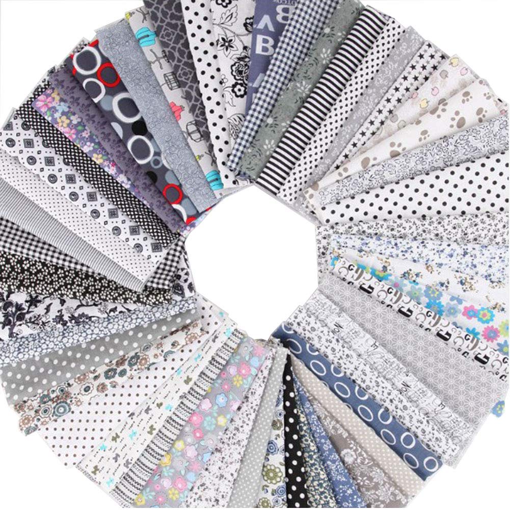 Camelliass Grey Floral Cotton Fabric Squares 10" X 10" (25Cm X 25Cm) 50Pcs, Fabric Patchwork Craft, Quilting Squares Bundles,Cotton Fabric For Patchwork Diy Sewing Scrapbooking (Grey)
