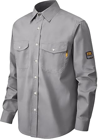 WORKWEYA Men's Flame Resistant Shirts 6.5oz Lightweight Plaid FR Button-Down Welding Shirts CAT2/NFPA2112