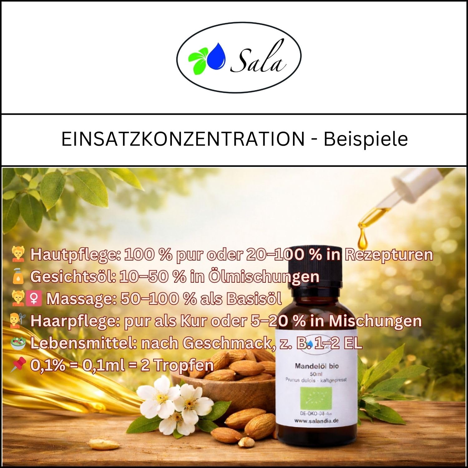 Sala Olio di mandorle spremuto a freddo biologico 1000 ml (bottiglia di vetro da 1 litro)