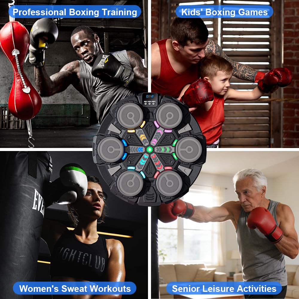 Music Boxing Machine, Musik Box Maschine für Erwachsene Kinder, LED Elektronische Boxmaschine mit Musik und Farblichter, Boxstation Boxmaschine mit 2 Paar Boxhandschuhen