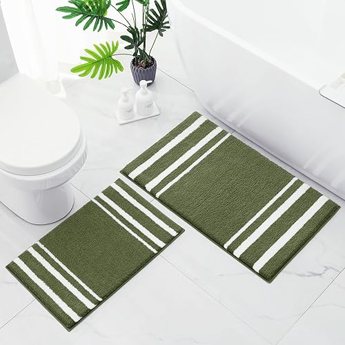 Miniatura 10 de HOMEIDEAS Juego de 2 alfombras de baño, a rayas, súper absorbentes, de microfibra suave, antideslizantes, lavables, para ducha y bañera (gris)