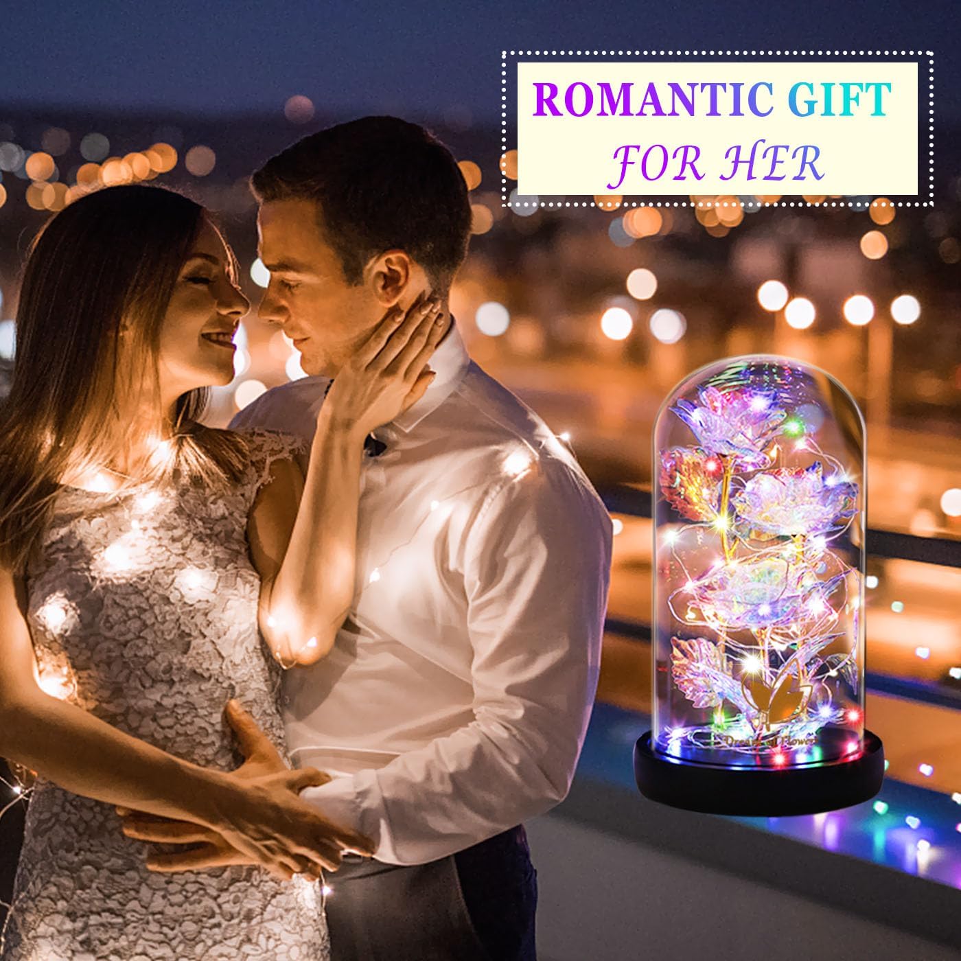 Valentines Gifts for Her,Birthday Gifts for Women,Colorful Flowers Rose in Glass Dome,Galaxy Flowers Rose with 2 Lighted Mode,Rainbow Rose Flower Gifts for Women,Valentines Gifts for Girlfriend - Image 7
