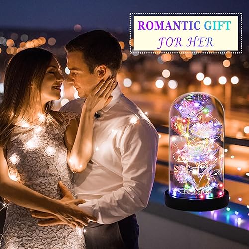 Miniatura 23 de Regalos de cumpleaños para mujer, rosa de la Bella y la Bestia en cúpula de cristal, rosa de seda con luces, regalo para mamá, regalos románticos
