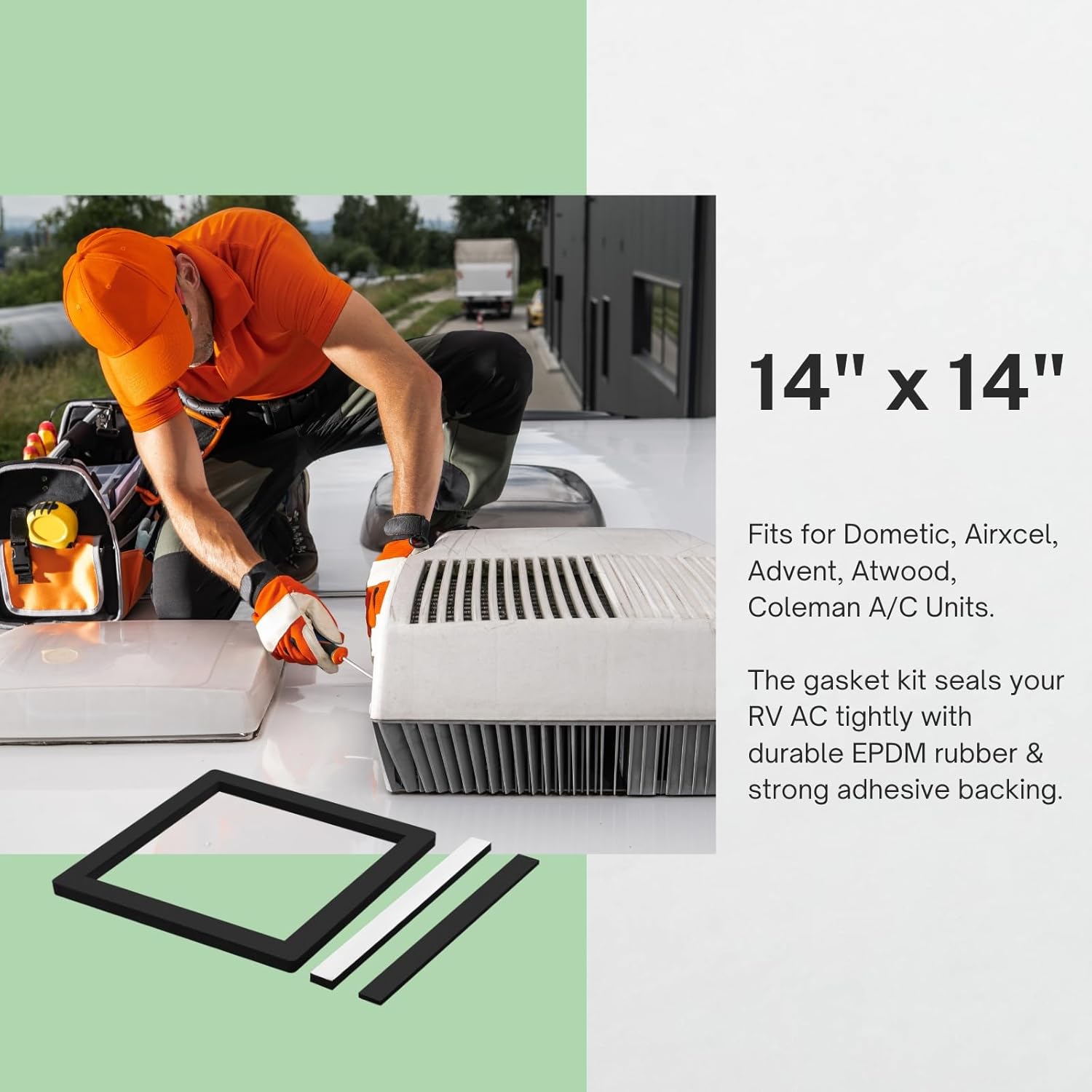 14” x 14” RV Air Conditioner Gasket Replacement, Leak-Proof RV A/C Gasket with 4 Pieces Design, Self-Adhesive EPDM Foam Rubber Camper AC Seal for Rooftop – 2 Sets