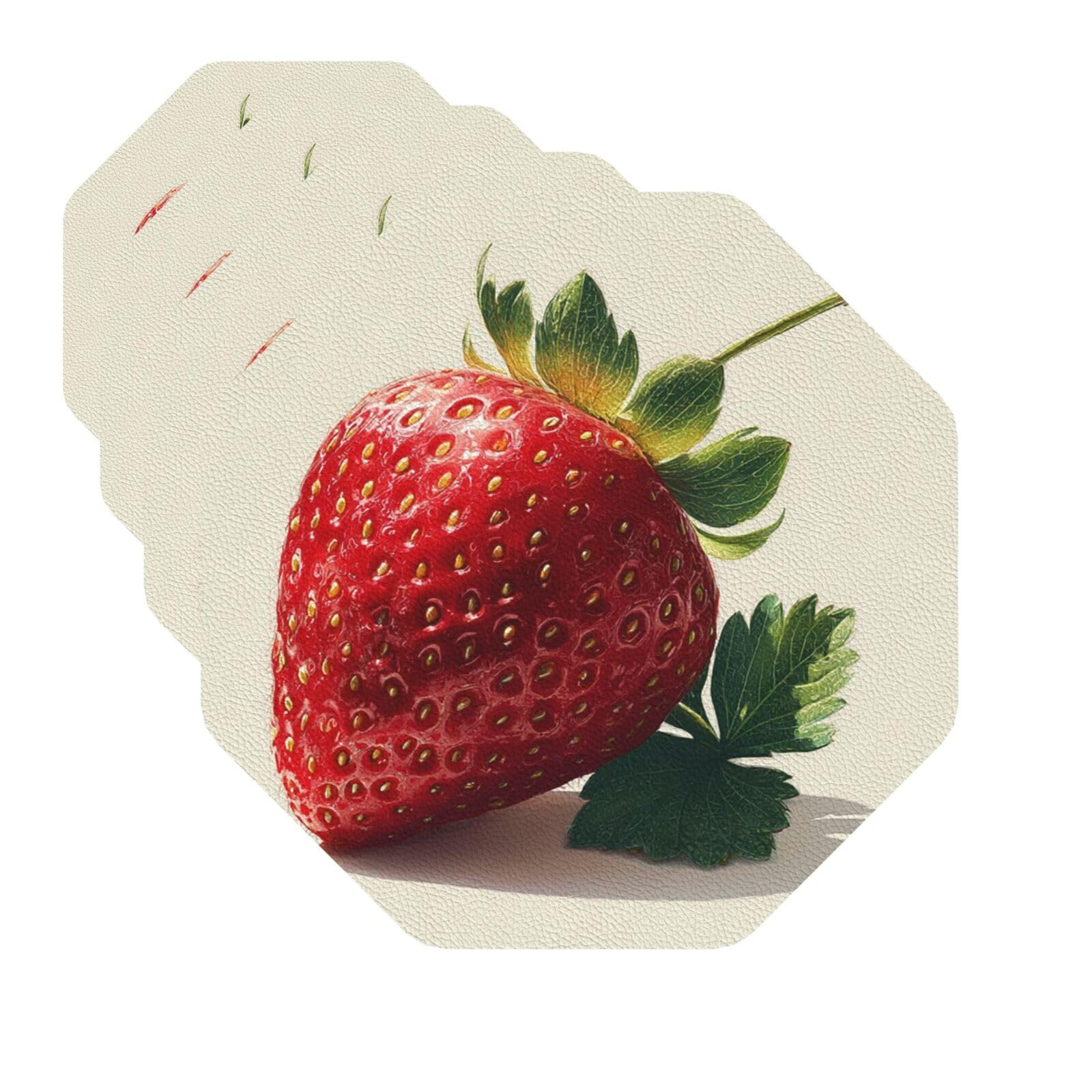 Drink Coasters Set of 4 Quick-Dry Leather Coaster Strawberry Coasters for Drinks Coffee Cup Mat Tabletop Protection Heat Resistant Coaster for Kitchen Bar Office Home Decor