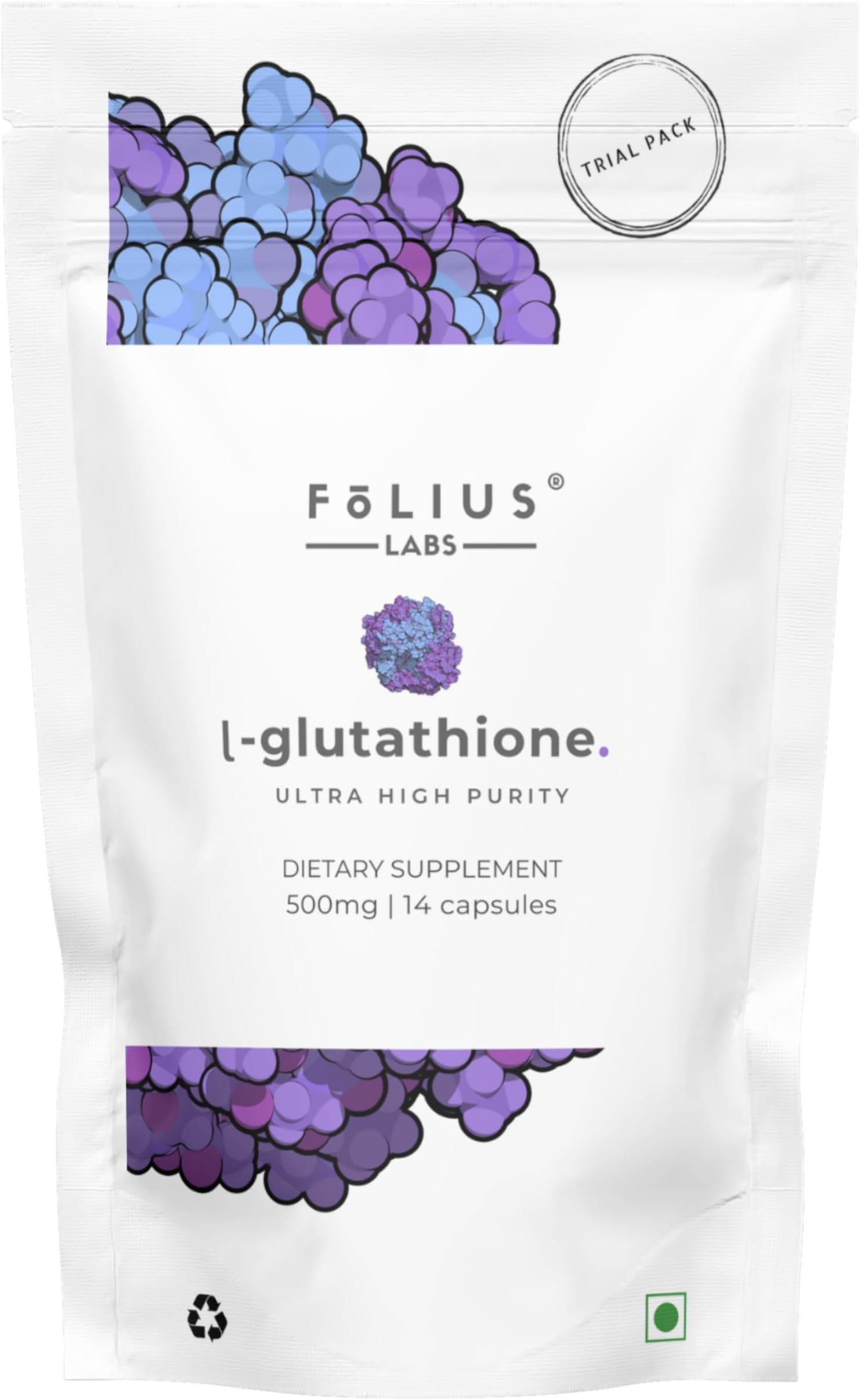 FOLIUS LABS L-Glutathione 98% (Reduced) - Highly Bioavailable and Absorbable Glutathione Supplement for Skin Glow and Antioxidant Support - Veg Collagen Supplement for Women and Men (Trial Pack)