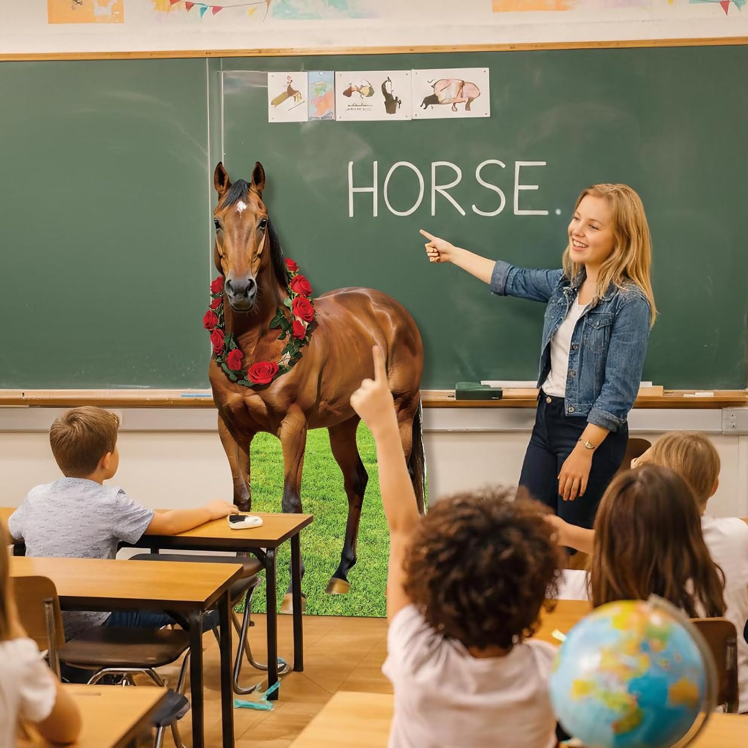 5.3ft Life-Size Horse Cardboard Cutout, Derby Day 63" Realistic Horse Racing Party Decorations for Derby Events, Realistic Animal Photo Prop, Waterproof Corrugated for Equestrian Decor Sign