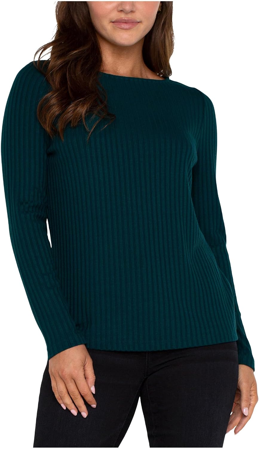 Liverpool Womens Petite Long Sleeve Boat Neck Knit Top