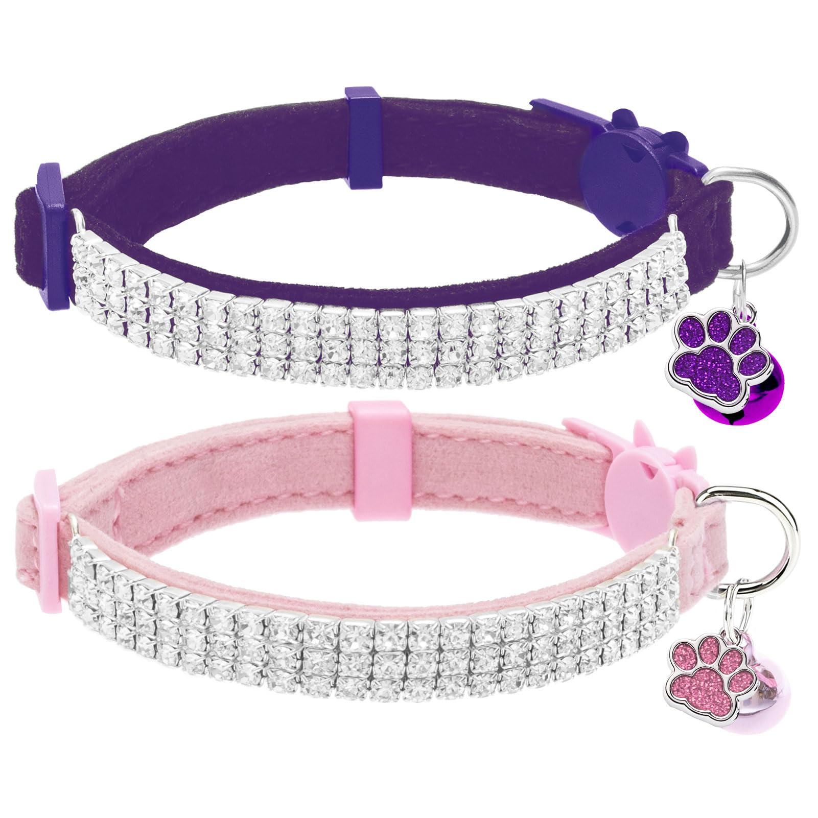 Collares para gatos y gatitos ajustables de terciopelo EXPAWLORER con cascabel