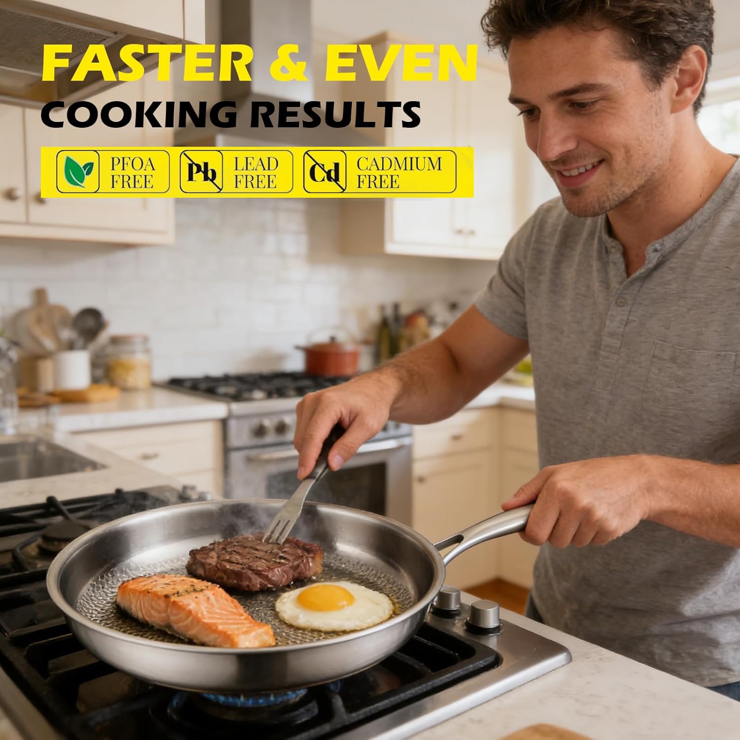 Titanium Pan, 11.02" Pure Titanium Hammered Pro Frying pan with Lid, Non Stick | Ultra-Durable | Anti-Scratch Plateful Pan for Even Heating, Induction Compatible, Oven & Broiler Safe