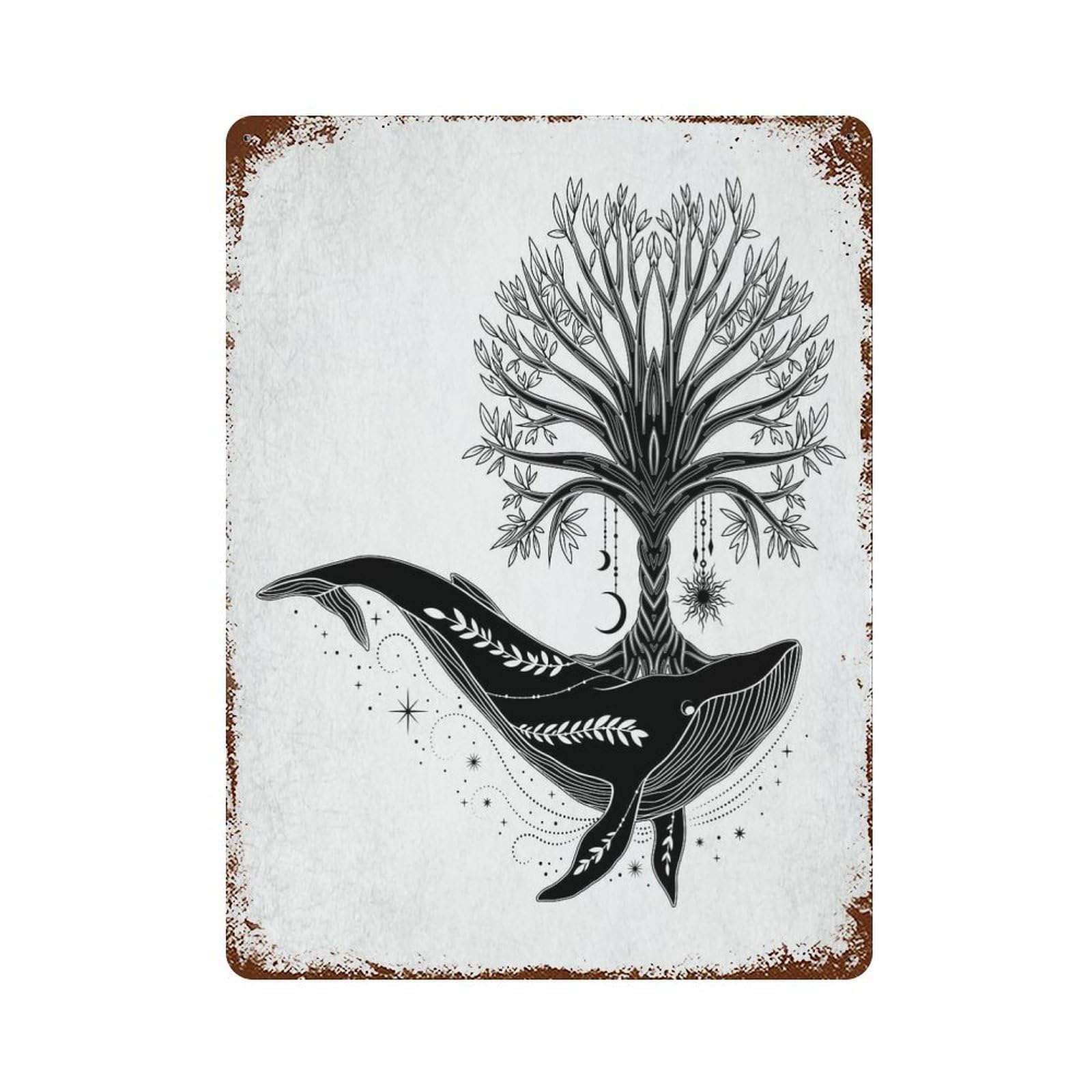 Tree of Life 15.7"x11.8" Rust Effect Tin Sign, Industrial Home Decor for Living Room, Hallway And Home Decor