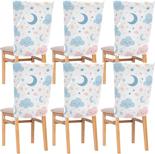 Nubes y lunas - Funda decorativa para silla de dormitorio, silla de escritorio para dormitorio, lavable, funda para comedor, juego de 6