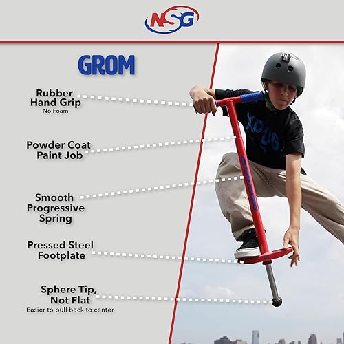 Miniatura 3 de NSG Grom Pogo Stick - Palo de 5 a 9 años, 40-90 libras, rojo
