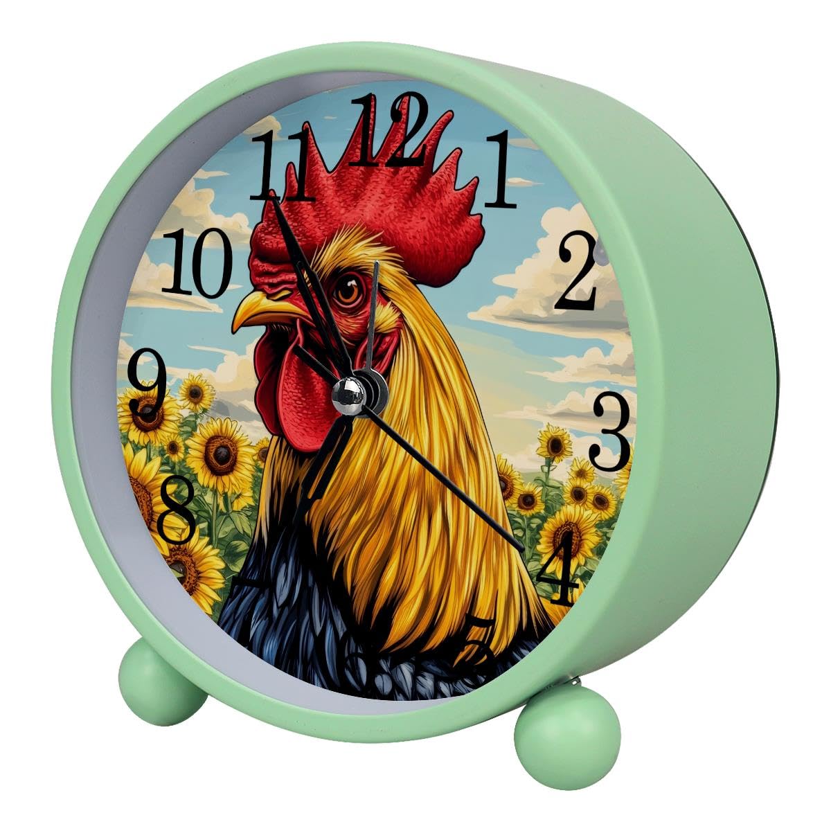 Luoweisi Alarm Clock Rooster Sunflower, Silent Non-Ticking with Night Light