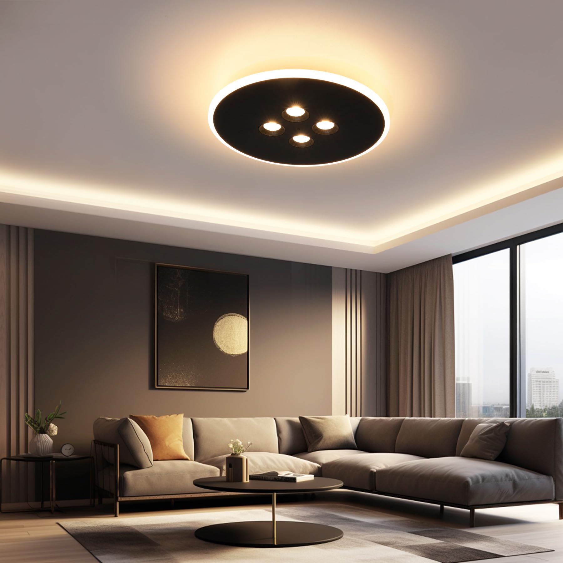 URing Led-plafondlamp, 40 W, dimbaar, met afstandsbediening, zwart