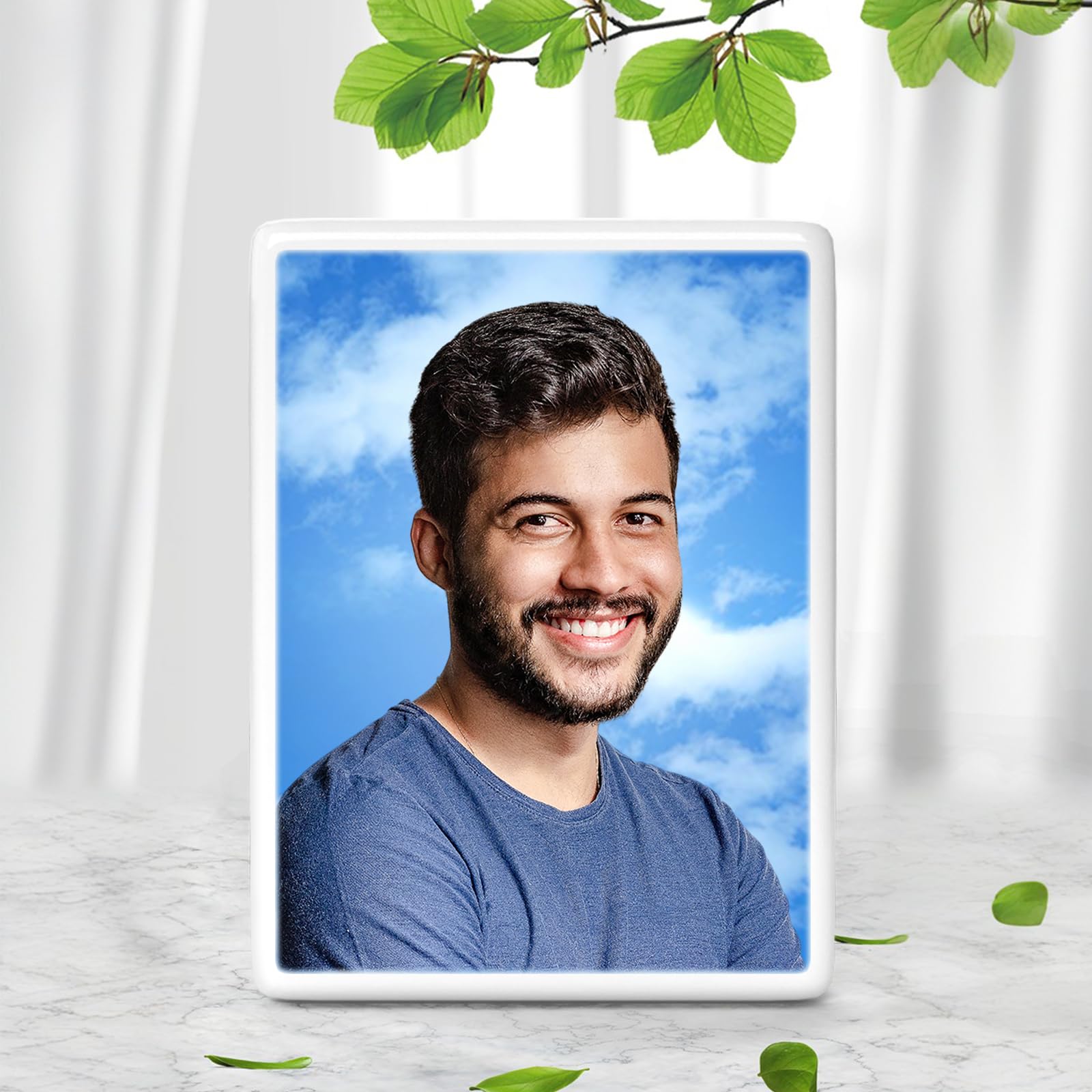 Personalized Porcelain Portrait Headstones for Graves, Waterproof Outdoor Picture, Memorial Garden Stones Photo Plaques for Cemetery,Custom Cameo