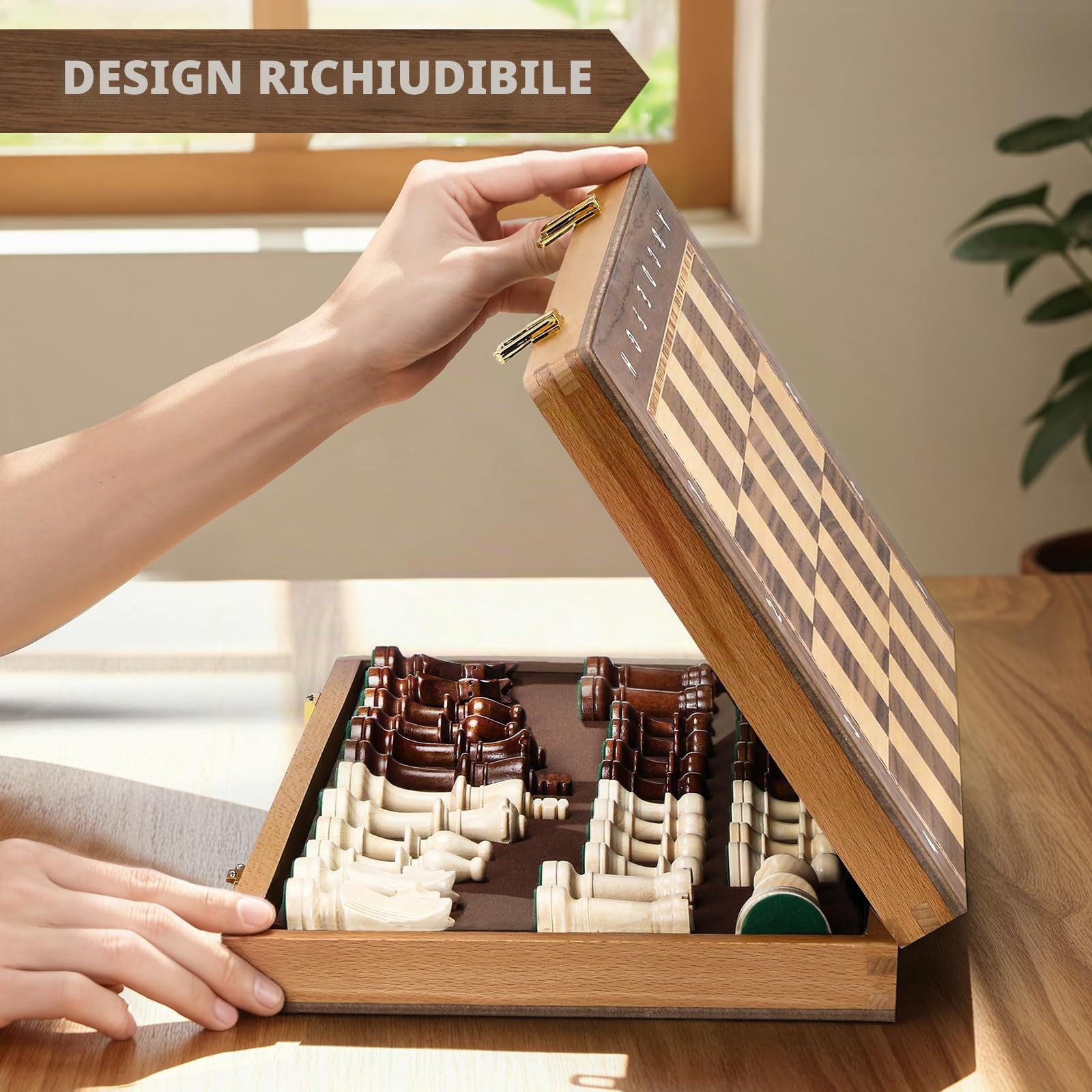 Peradix Set di scacchi in legno da 48,3 cm, scacchiera pieghevole da torneo con re da 9,5 cm, 2 regine extra, gioco di scacchi classico professionale per adulti e bambini