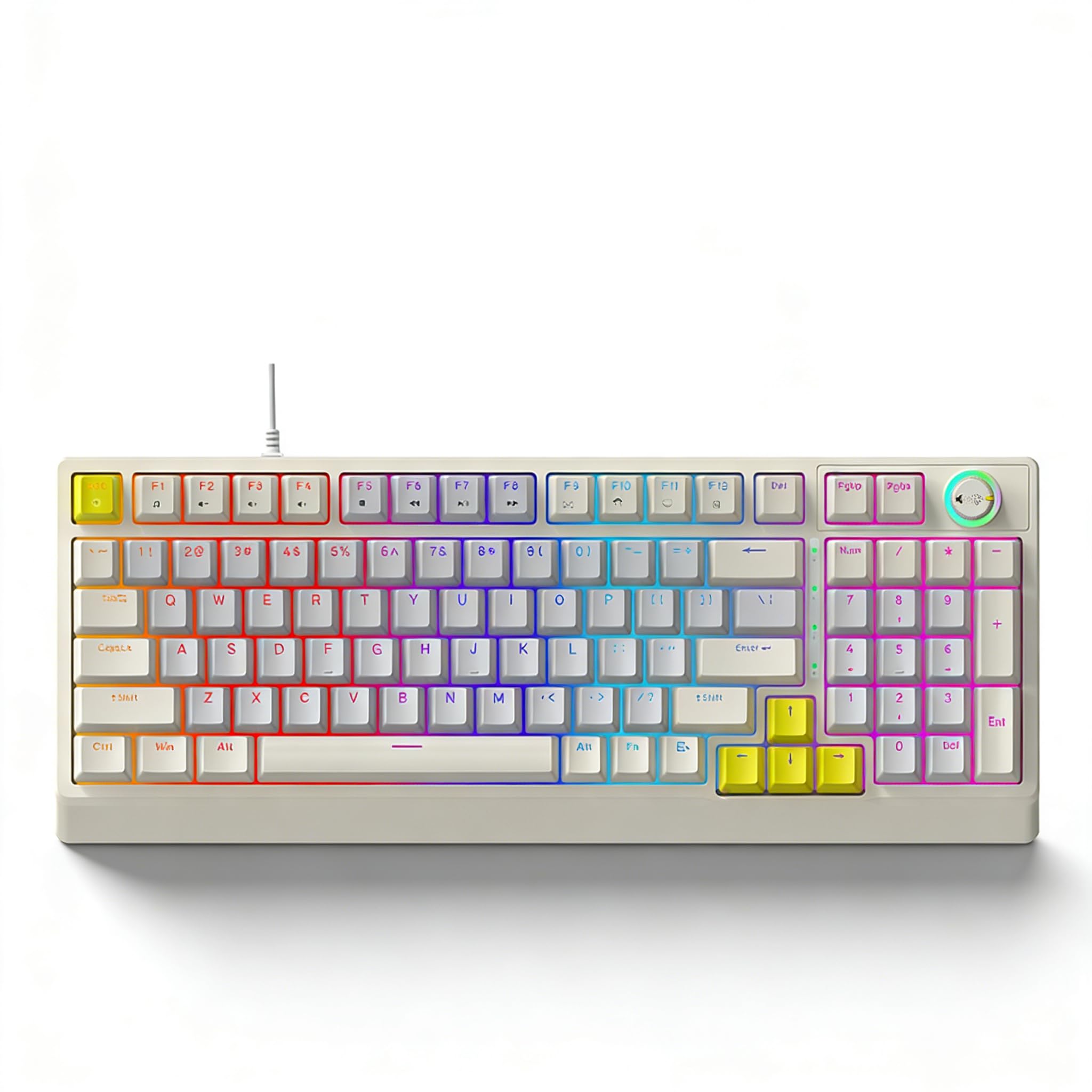 Sxhlseller Mechaniczna Klawiatura do Gier RGB, 98 Klawiszy z możliwością Wymiany Podczas Pracy, z Niebieskim Przełącznikiem i Pokrętłem, Ergonomiczna Konstrukcja o Niskim Profilu do (Beżowy Szary