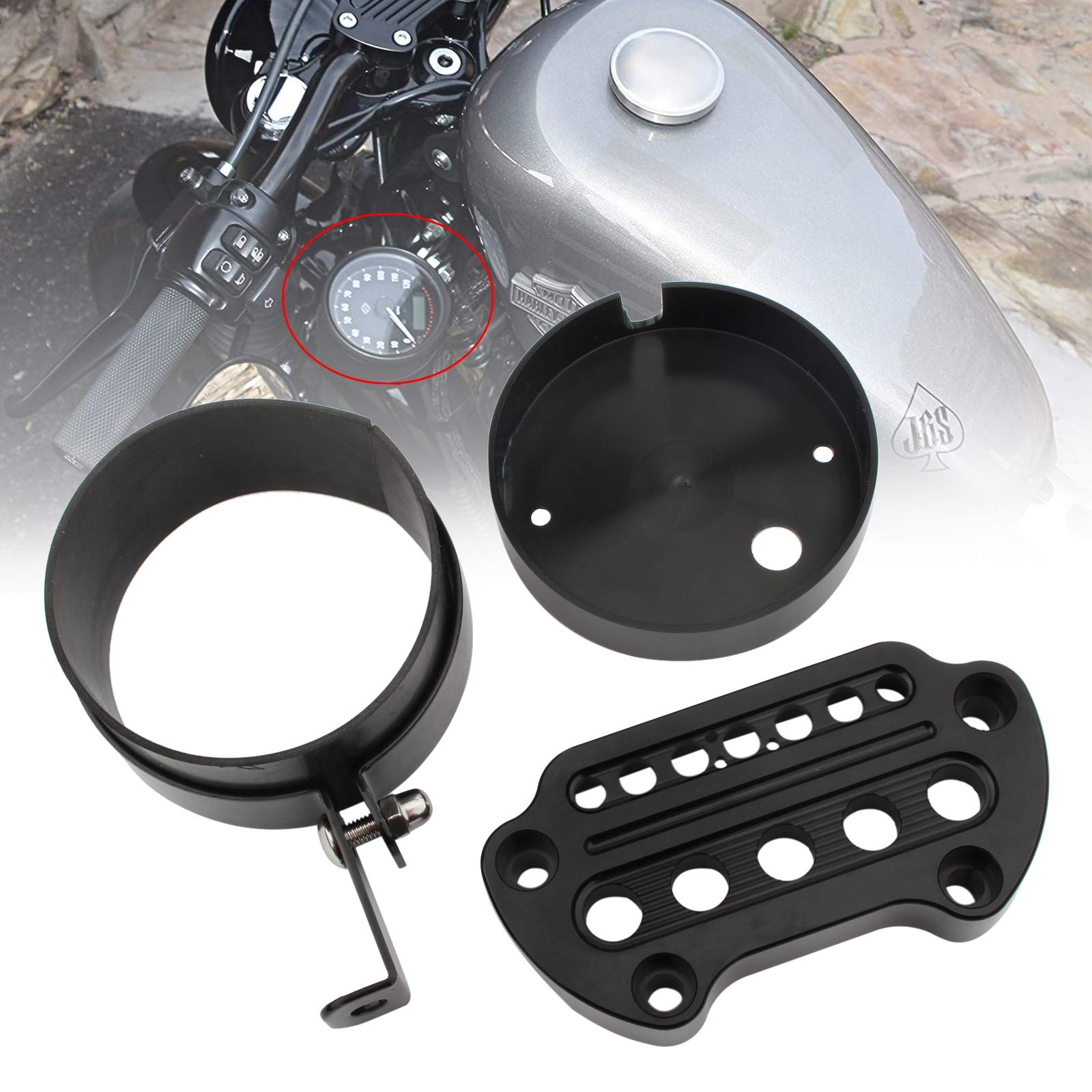 Side Mount Speedometer Relocation Bracket w/Handlebar Clamps Mounting Kit for Sportster 883 1200