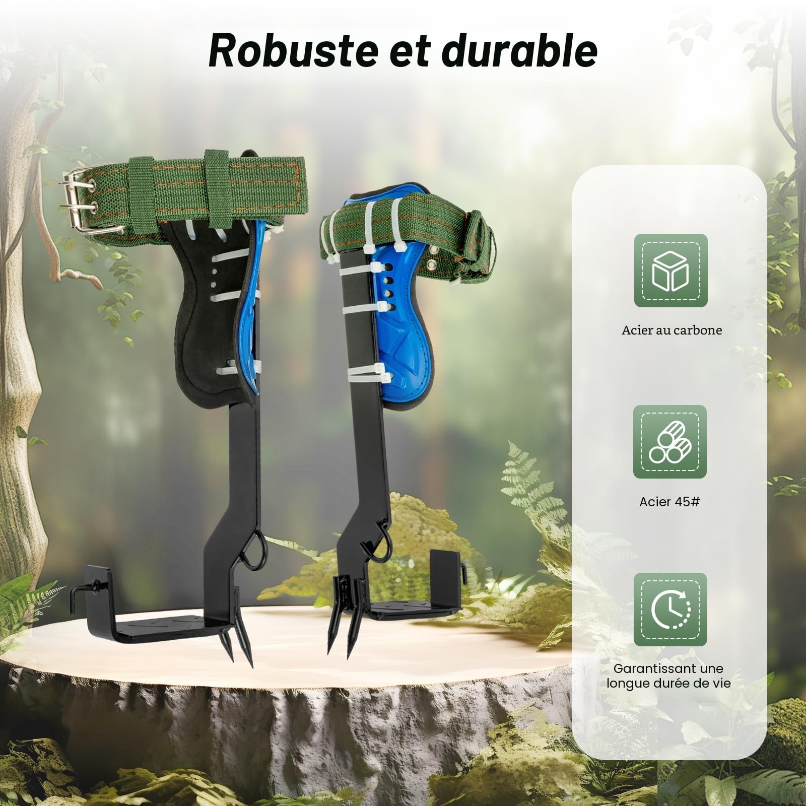 Kit d'escalade d'arbre, réglable, 1 paire d'outils pour escalader les arbres, avec sangle de sécurité pour les pieds et sangles de cheville pour l'escalade des arbres, le travail forestiers