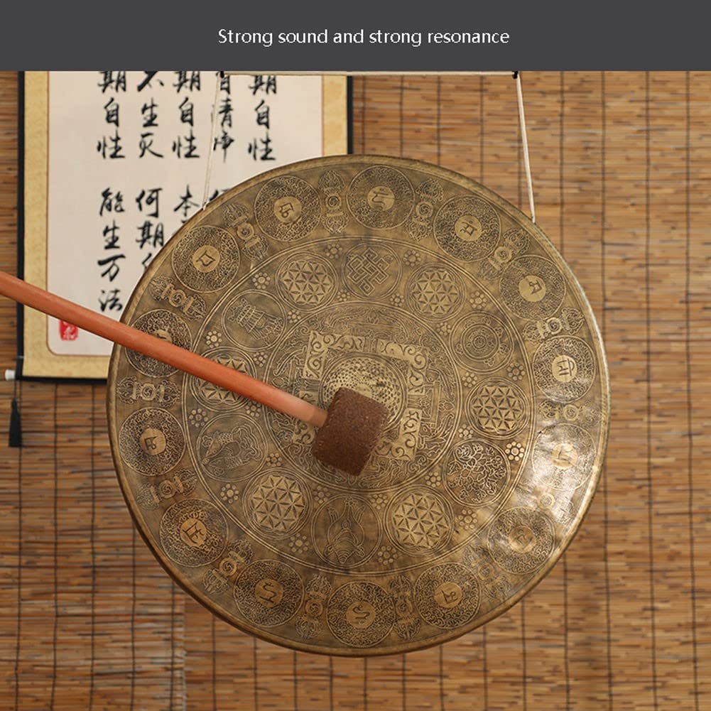 Gong Tibetano Tibetano percussioni Strumento Musicale Big Causeway Copper Sound Relax of Meditation Music Music Snaping Six Characters Mantra Planet Causeway(Color:B,Size:60cm)