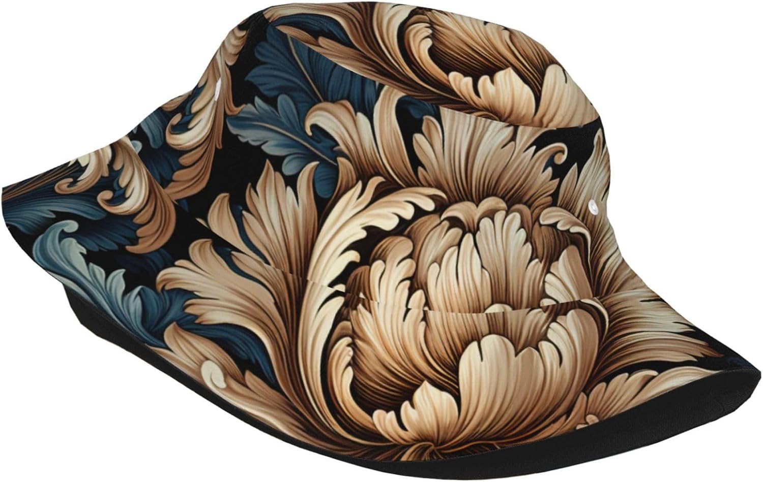Damask Pattern Print Sun Hat Outdoor Fisherman Cap Summer Bucket Hat Beach for Men Women Black