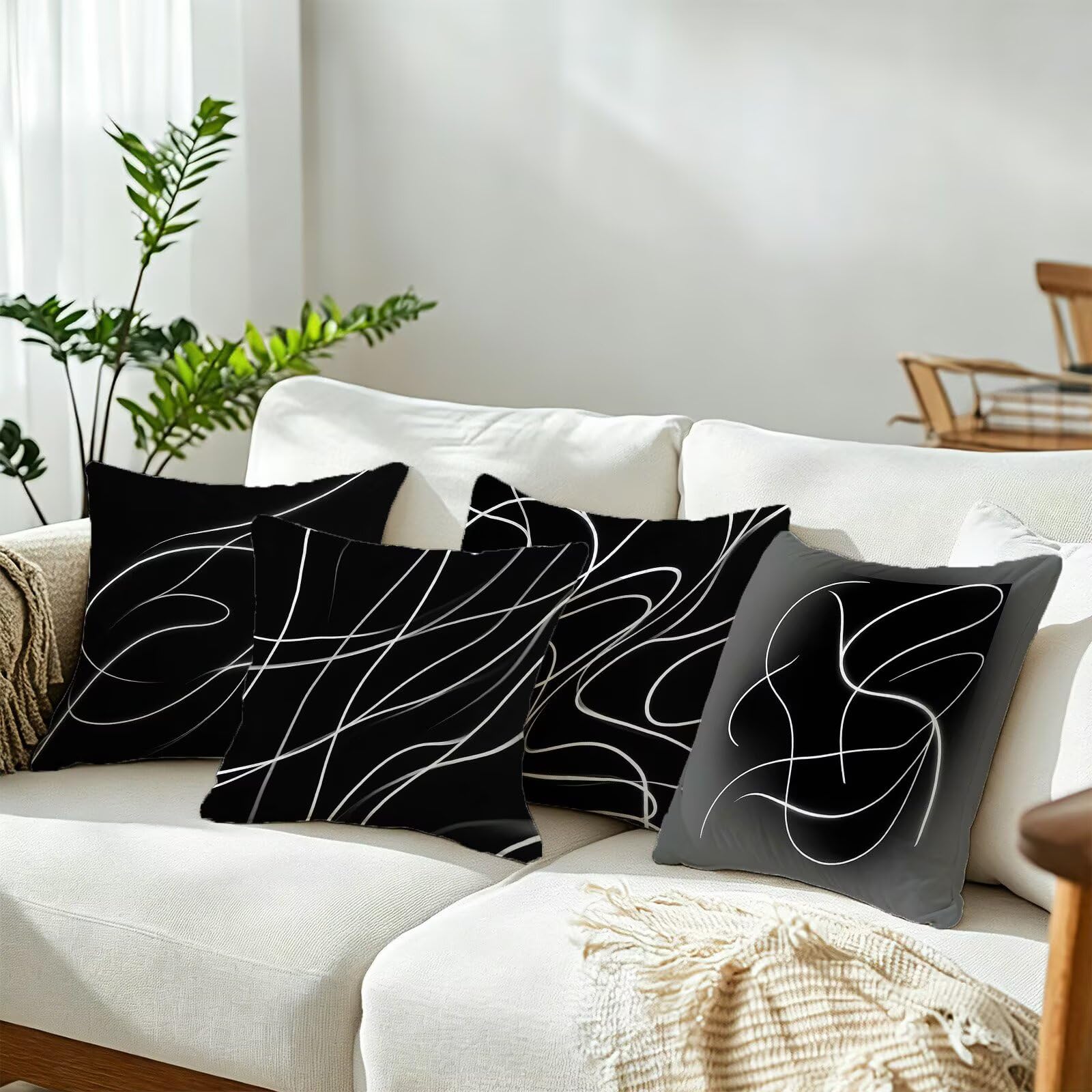 Cojines Exterior En Blanco Y Negro Funda Almohada 50x50 Juego de 4, Cod-20