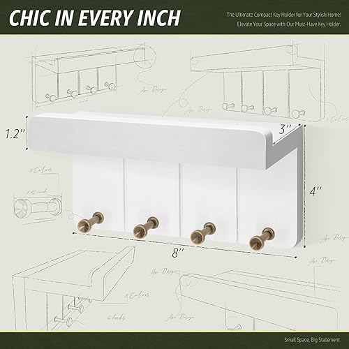 Miniatura 5 de Rebee Vision Soporte pequeño para llaves de pared, decoración estética de habitación con 4 ganchos de estudio y mini estante flotante, ideal para