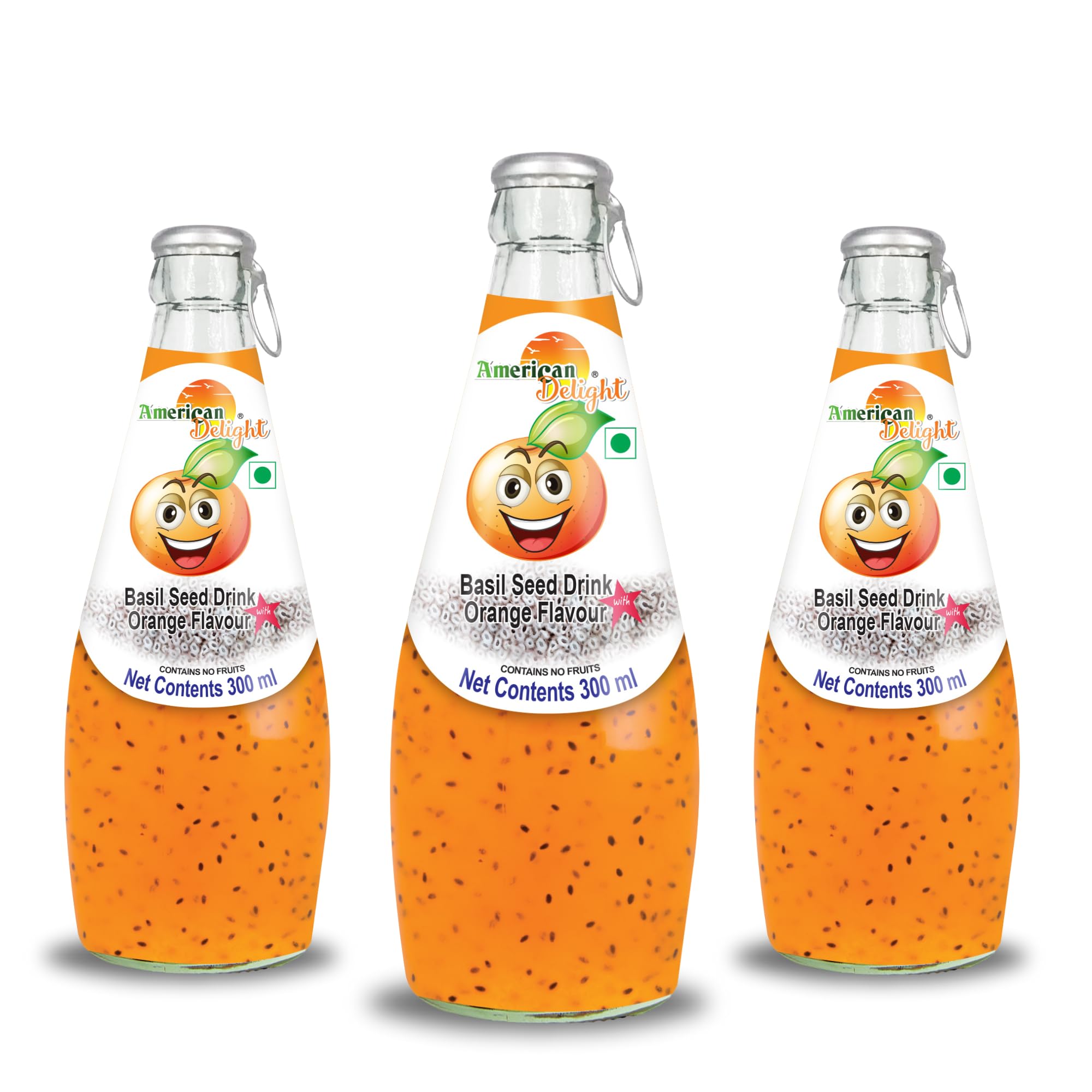American Delight Flavored Drink with Basil Seed |Orange Flavored Fruit drink with Basil Seeds aka Sabja Seeds | Pack of 3 x 300ml Each | Ready to Serve Drink