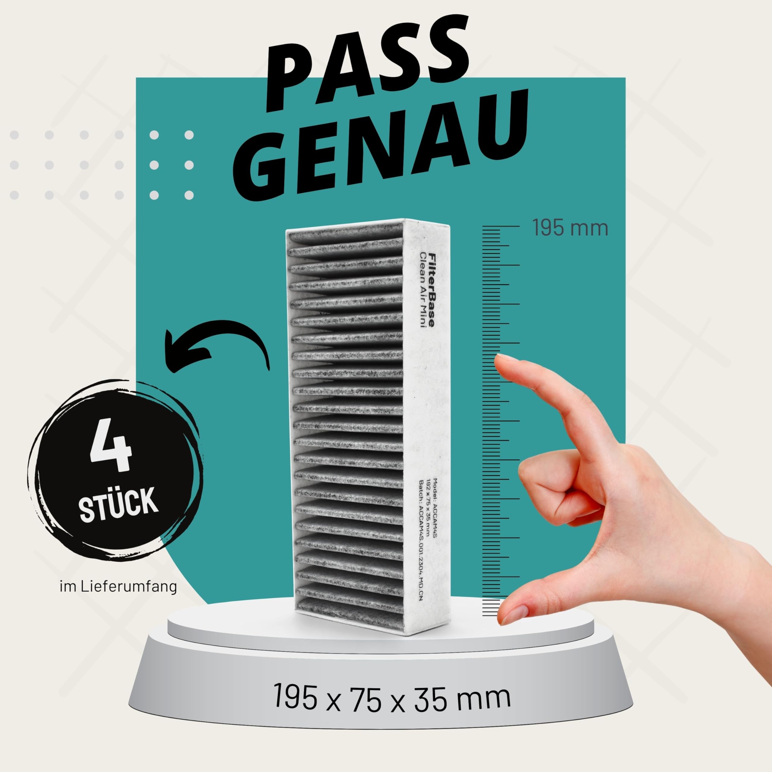 Aktivkohlefilter 4er Set 195x75x35 mm für Siemens Studioline HZ9VRCR0 Bosch HEZ9VRCR0 Neff Z821VR0 Gaggenau CA282111 Constructa CZ9VRCR0